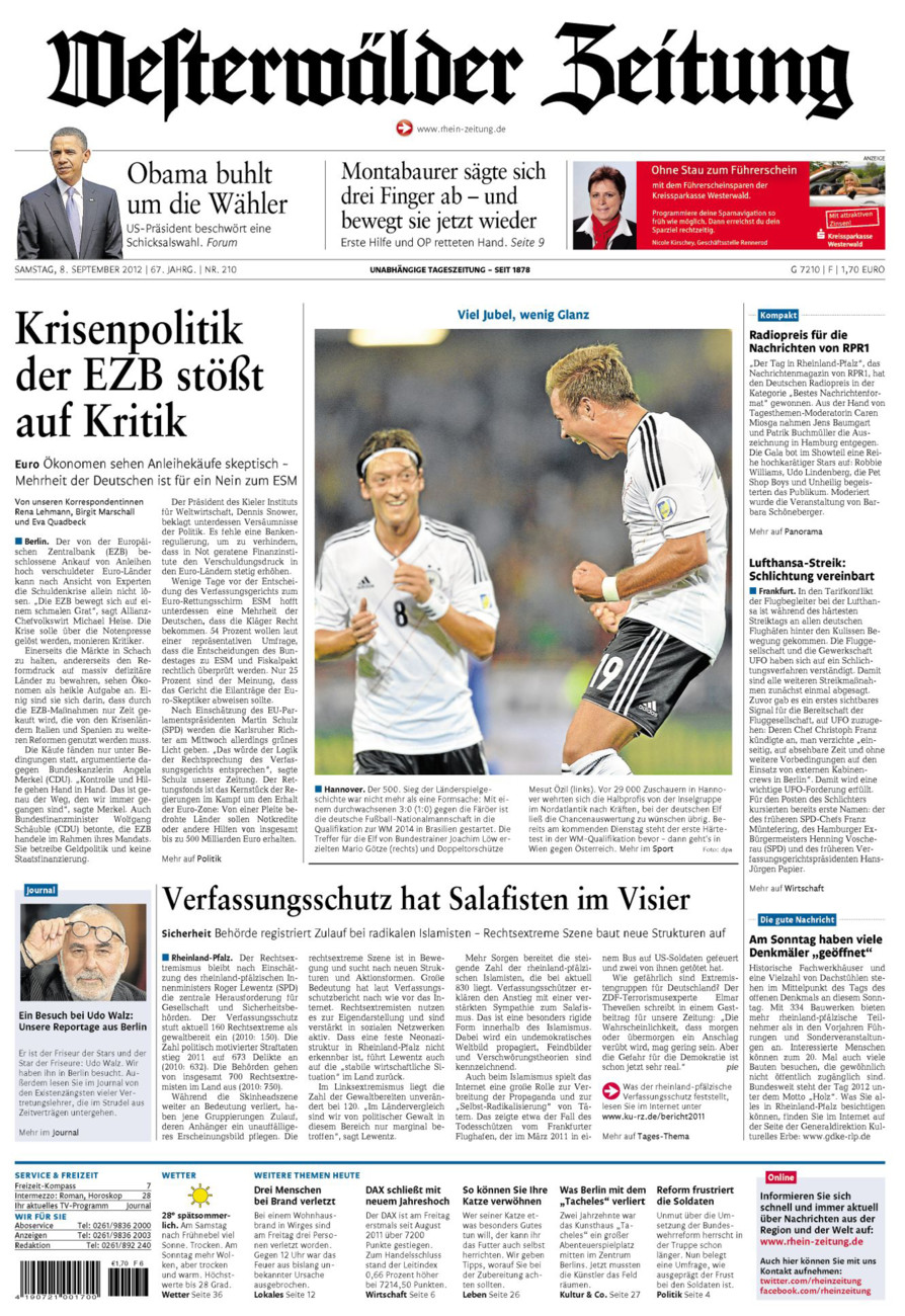 Westerwälder Zeitung vom Samstag, 08.09.2012