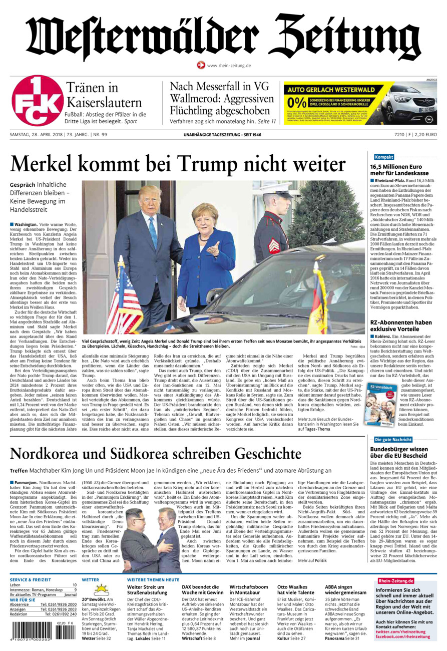 Westerwälder Zeitung vom Samstag, 28.04.2018