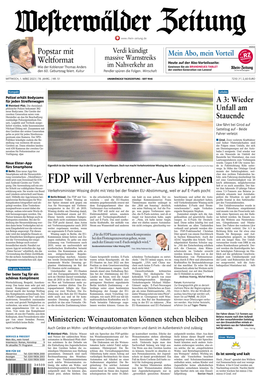 Westerwälder Zeitung vom Mittwoch, 01.03.2023