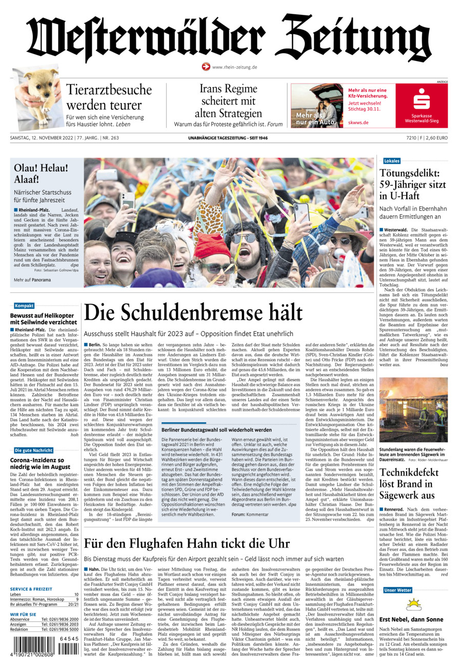 Westerwälder Zeitung vom Samstag, 12.11.2022