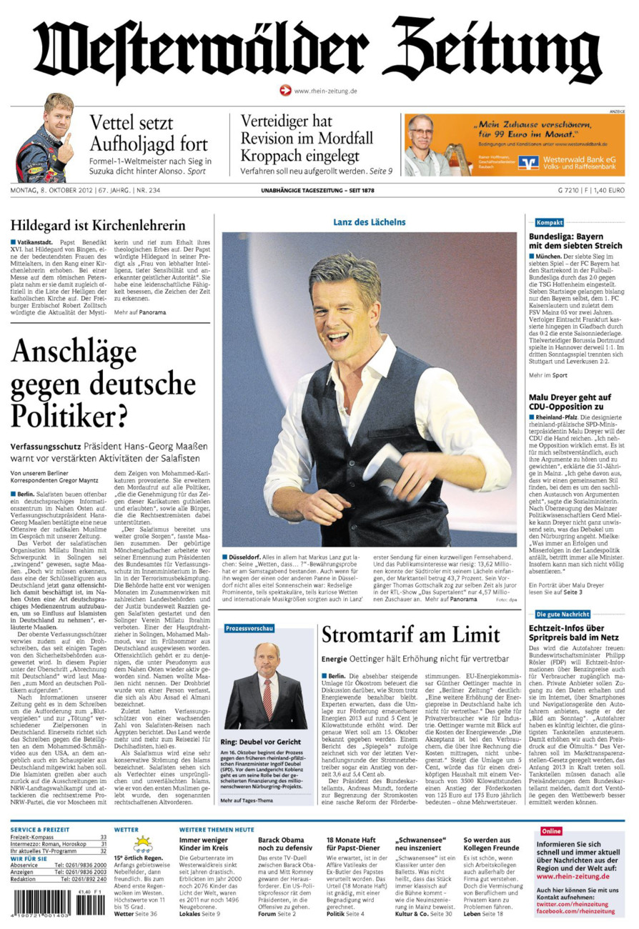 Westerwälder Zeitung vom Montag, 08.10.2012