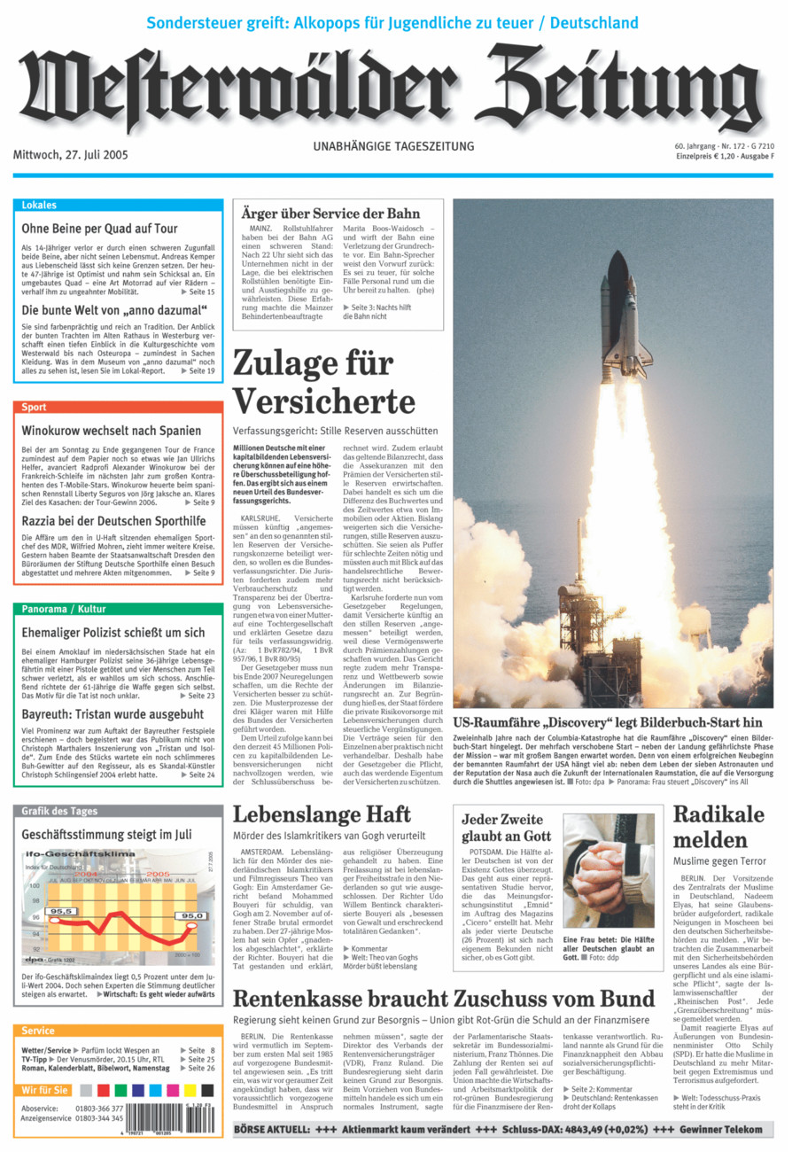 Westerwälder Zeitung vom Mittwoch, 27.07.2005