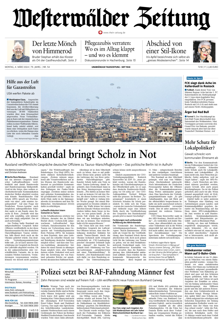 Westerwälder Zeitung vom Montag, 04.03.2024