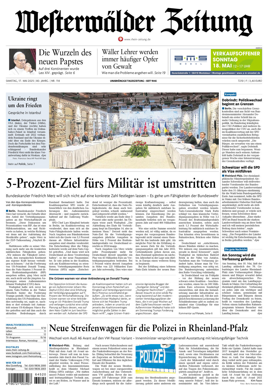Westerwälder Zeitung vom Samstag, 17.05.2025