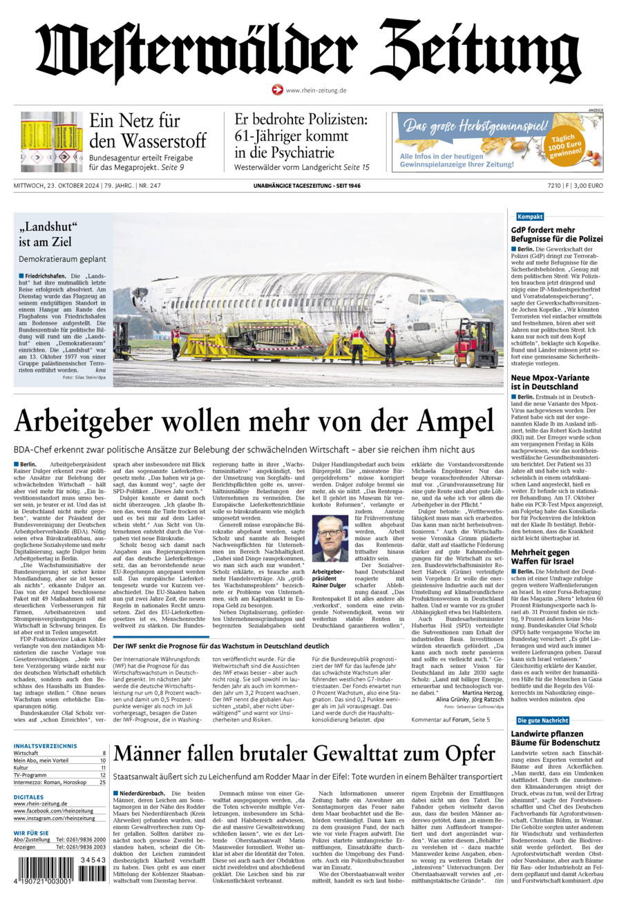 Westerwälder Zeitung vom Mittwoch, 23.10.2024