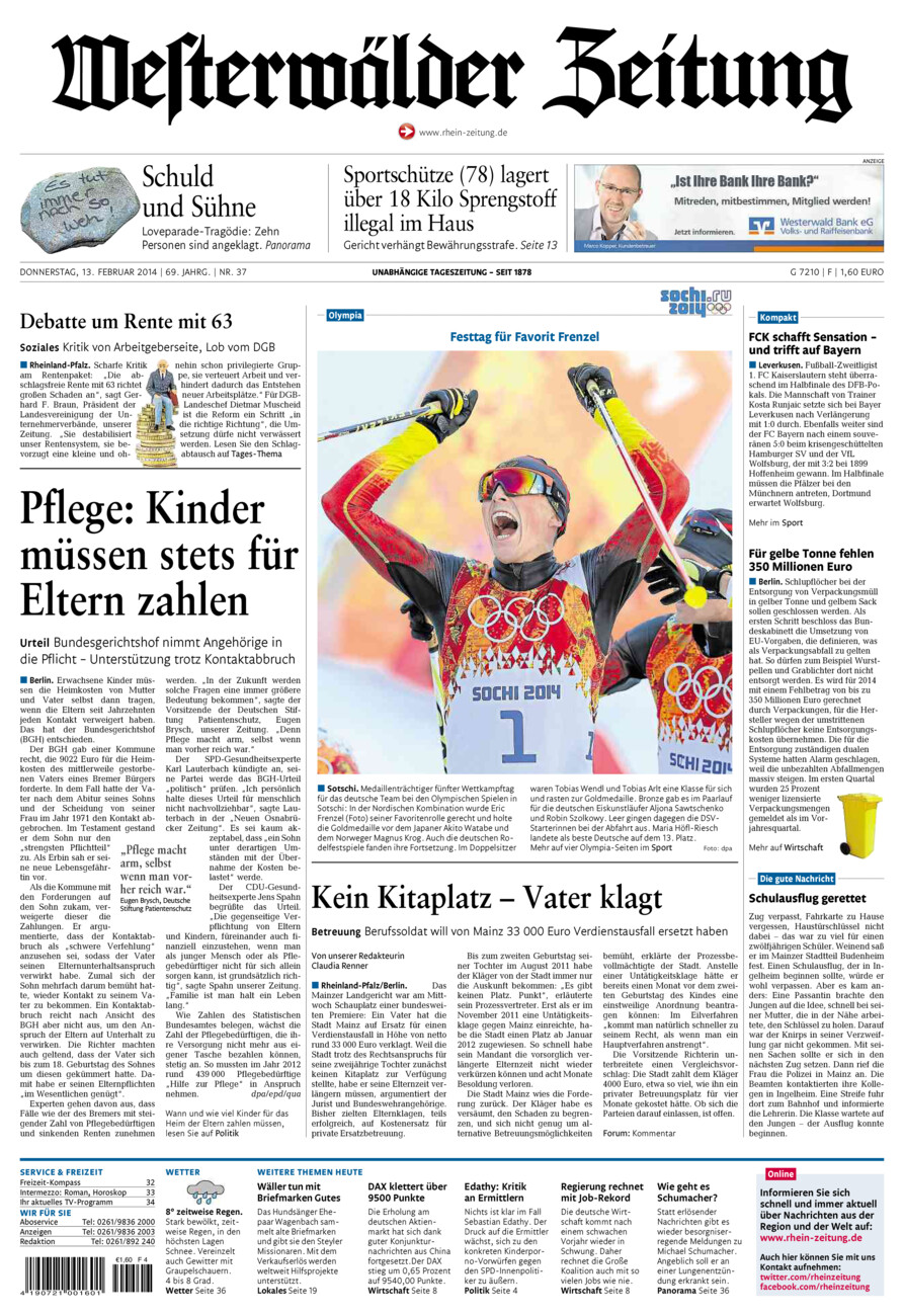 Westerwälder Zeitung vom Donnerstag, 13.02.2014