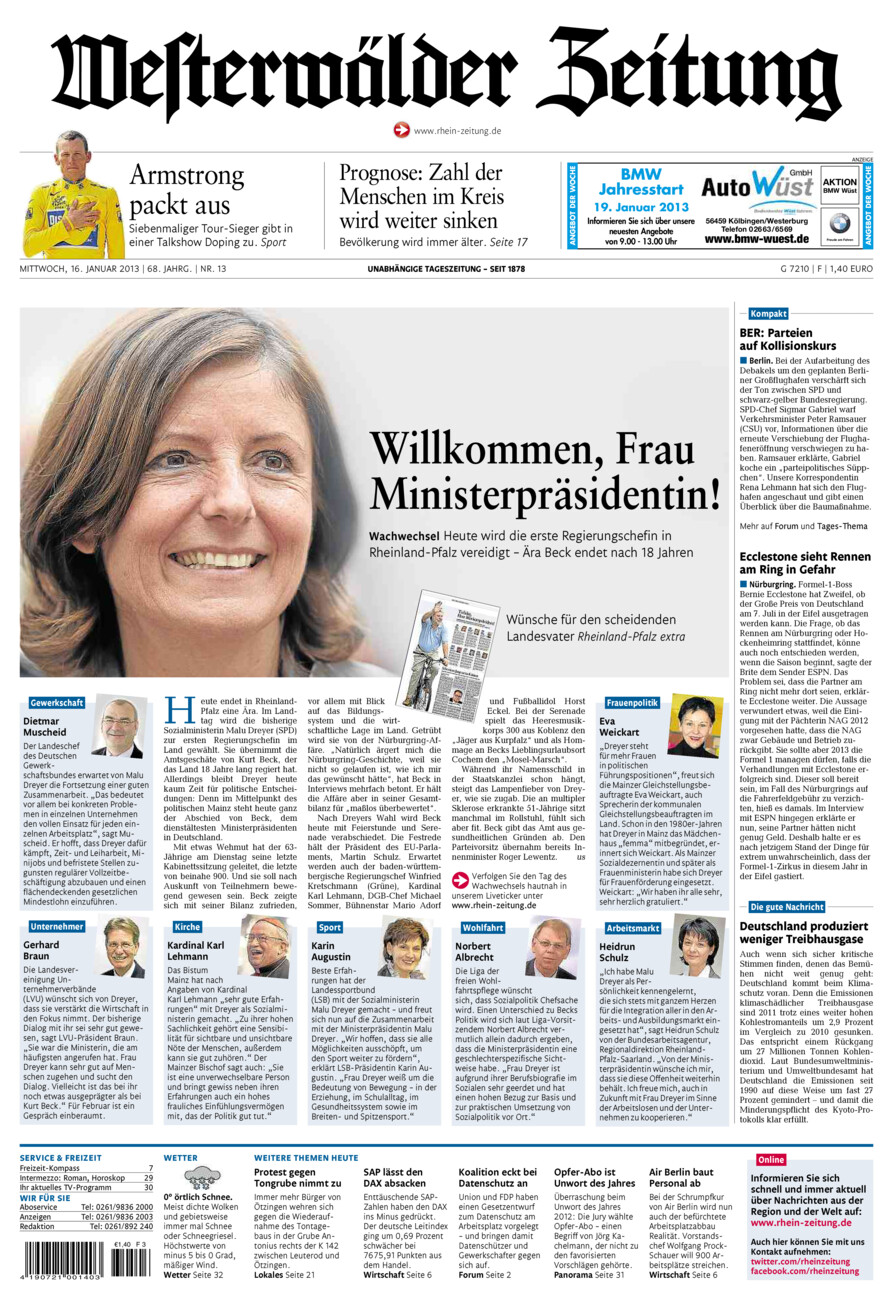 Westerwälder Zeitung vom Mittwoch, 16.01.2013