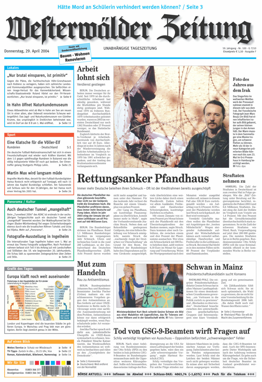Westerwälder Zeitung vom Donnerstag, 29.04.2004