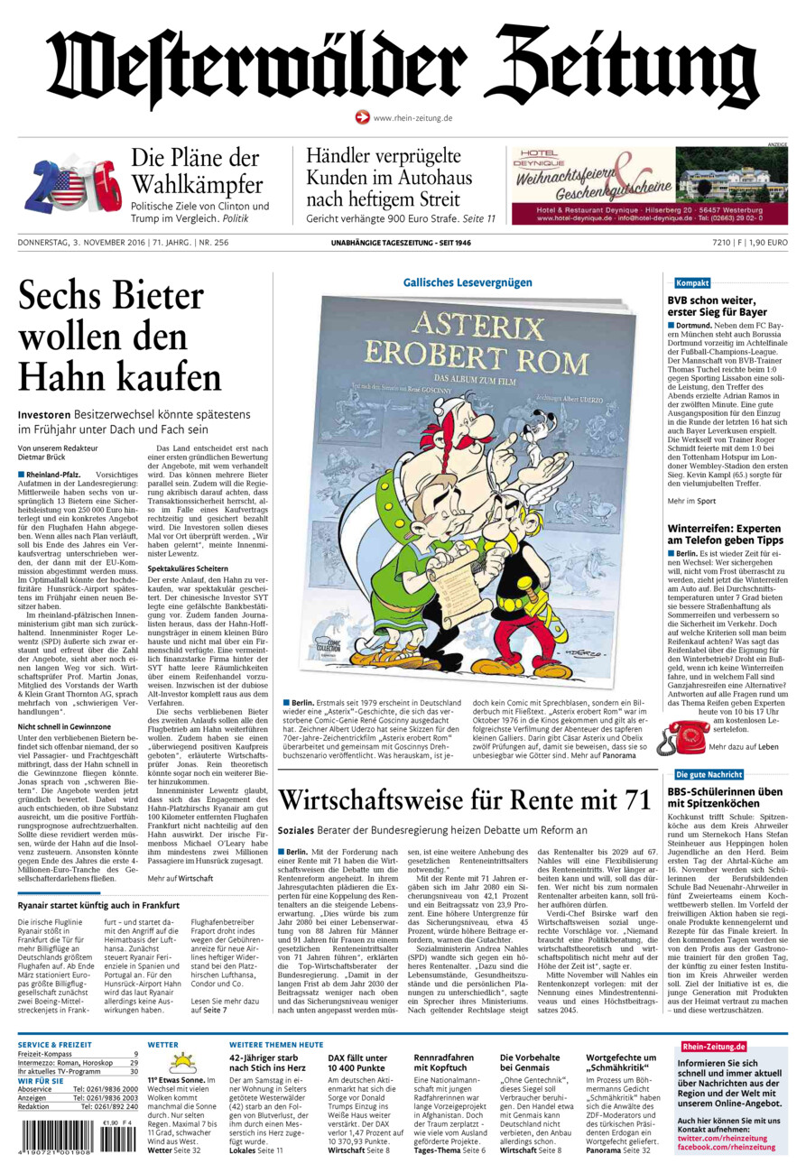 Westerwälder Zeitung vom Donnerstag, 03.11.2016