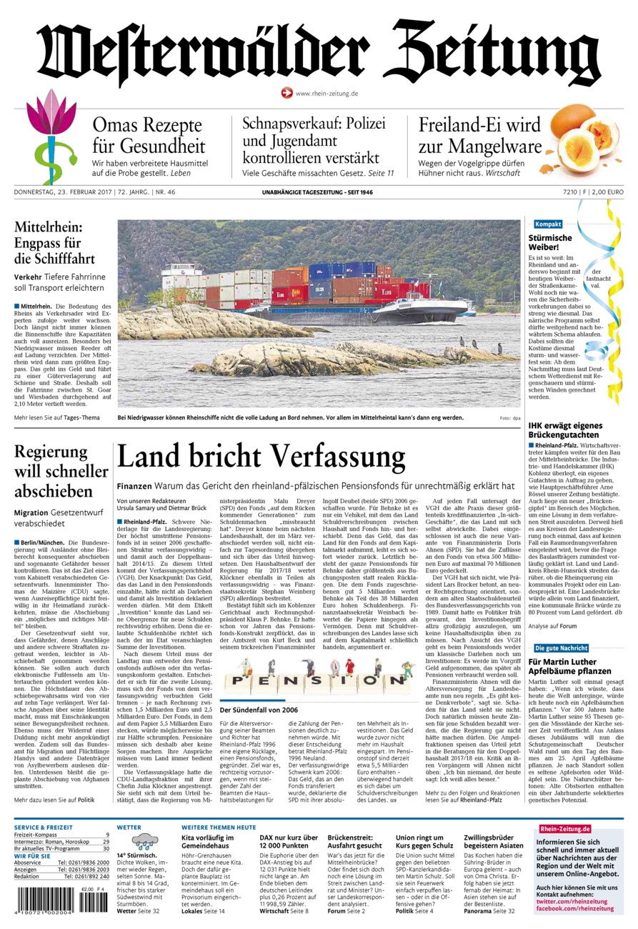 Westerwälder Zeitung vom Donnerstag, 23.02.2017