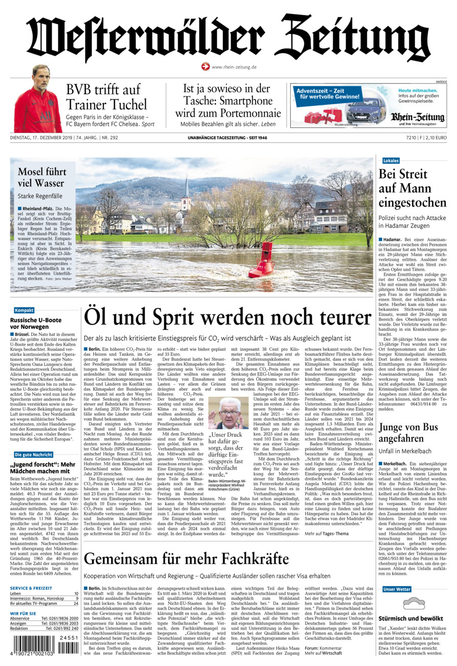 Westerwälder Zeitung vom Dienstag, 17.12.2019