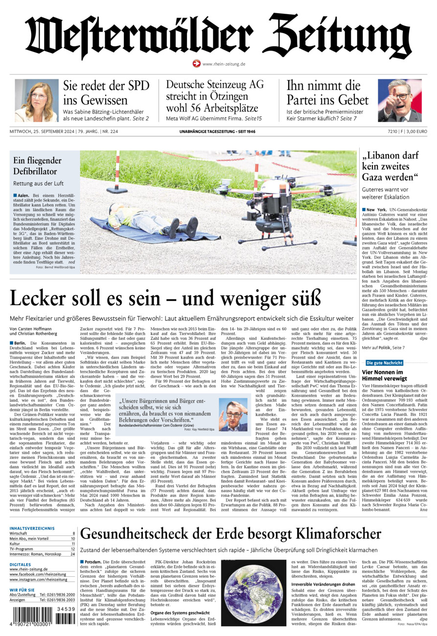 Westerwälder Zeitung vom Mittwoch, 25.09.2024