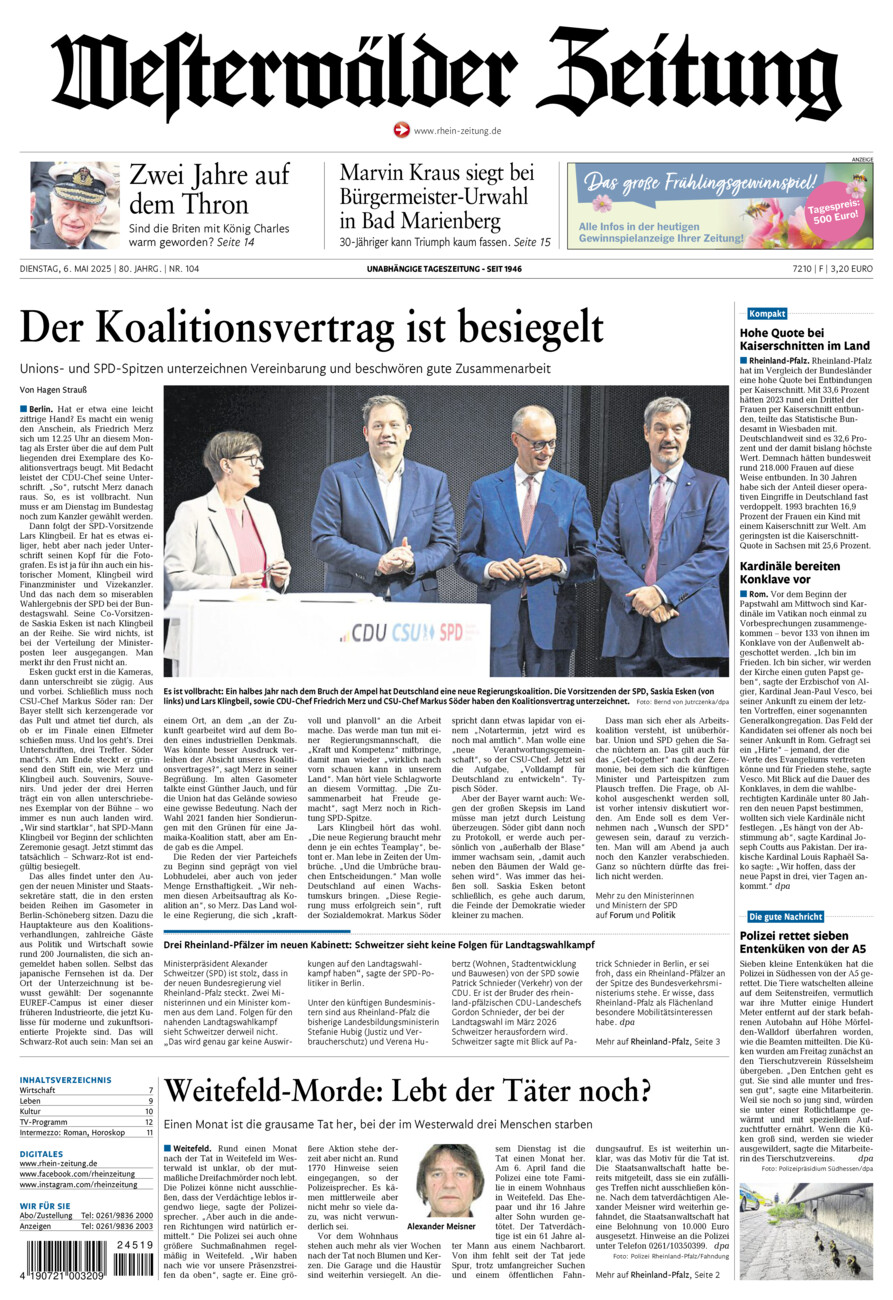 Westerwälder Zeitung vom Dienstag, 06.05.2025