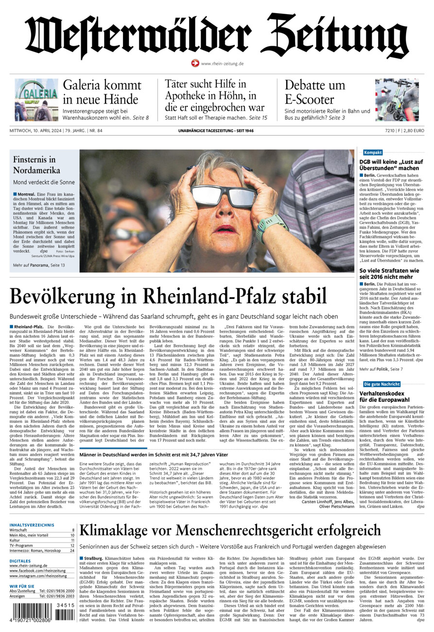 Westerwälder Zeitung vom Mittwoch, 10.04.2024