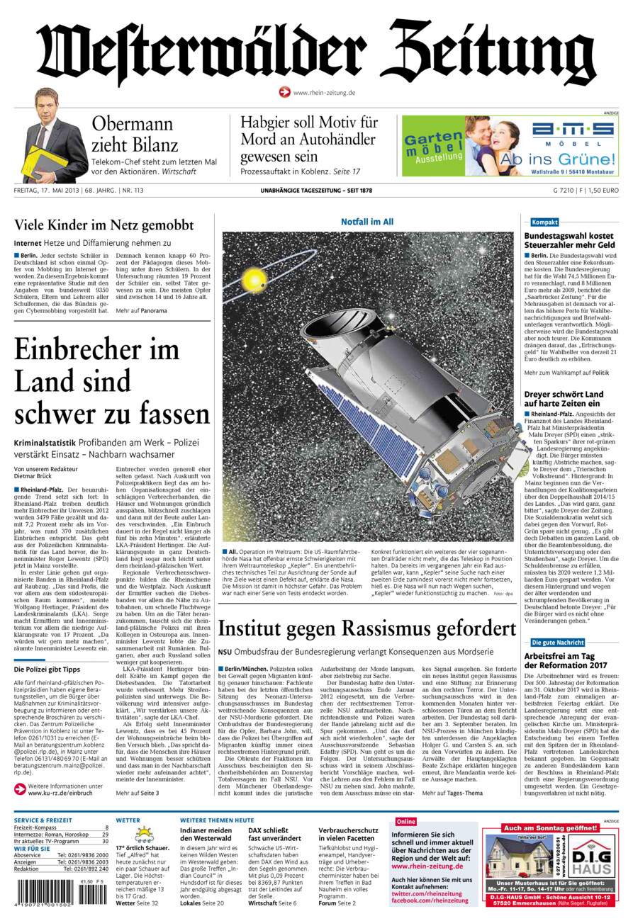 Westerwälder Zeitung vom Freitag, 17.05.2013