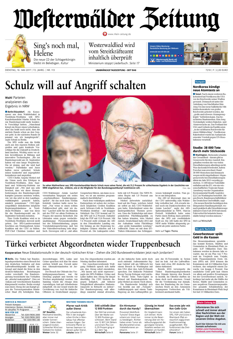 Westerwälder Zeitung vom Dienstag, 16.05.2017