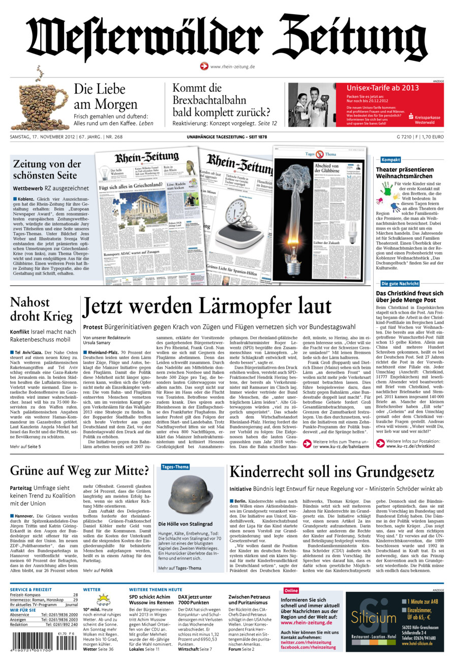 Westerwälder Zeitung vom Samstag, 17.11.2012