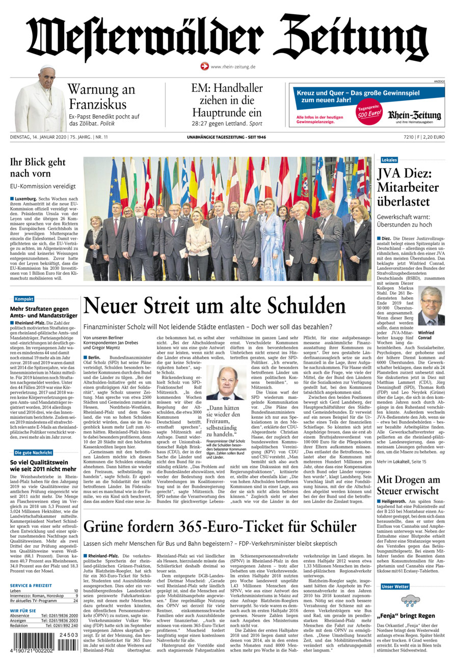 Westerwälder Zeitung vom Dienstag, 14.01.2020