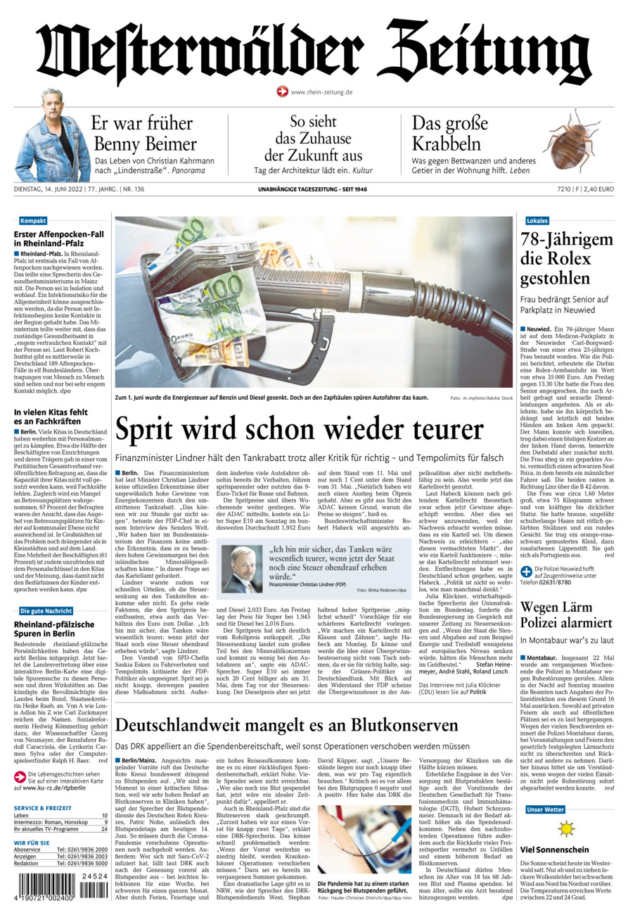 Westerwälder Zeitung vom Dienstag, 14.06.2022