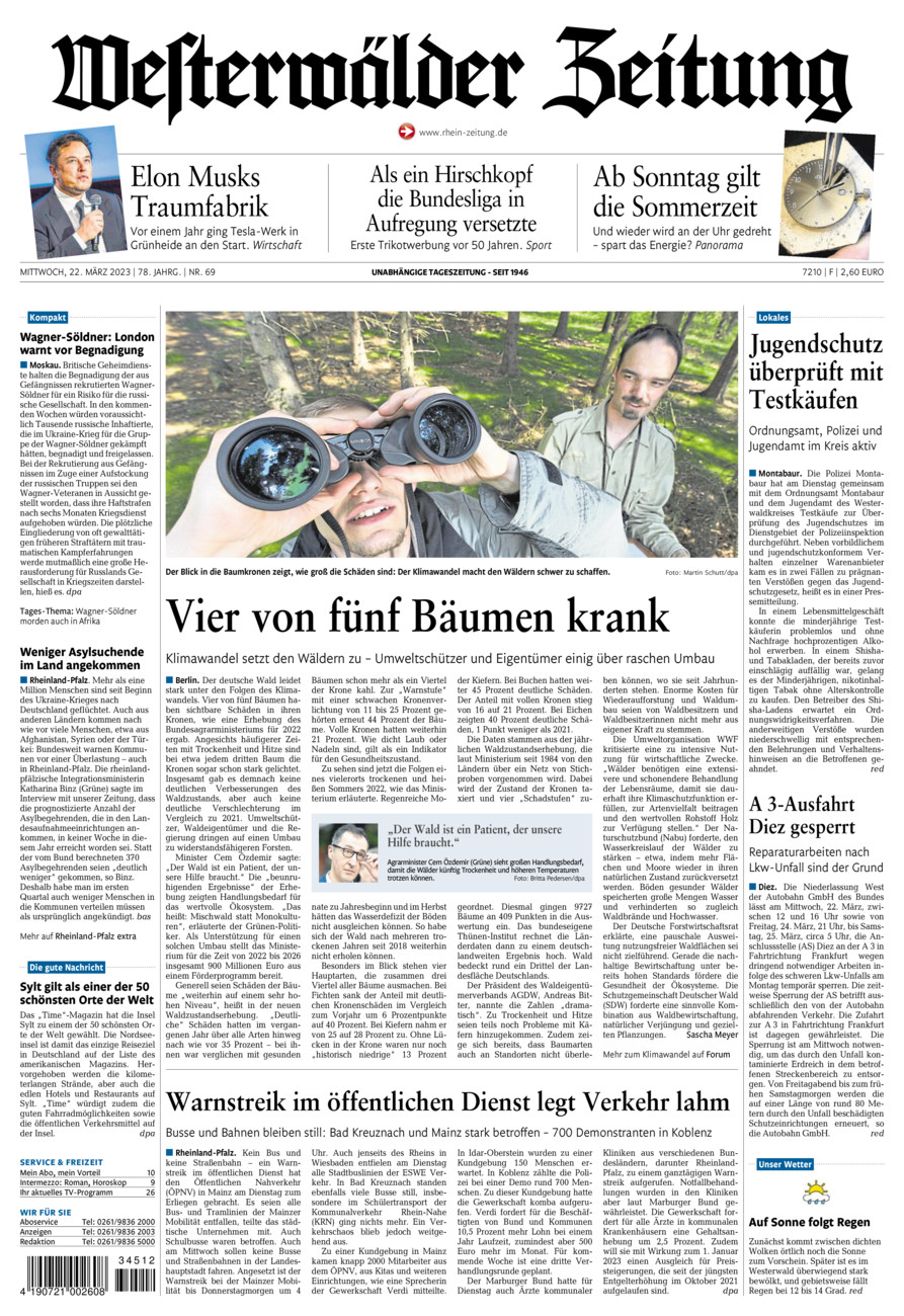 Westerwälder Zeitung vom Mittwoch, 22.03.2023