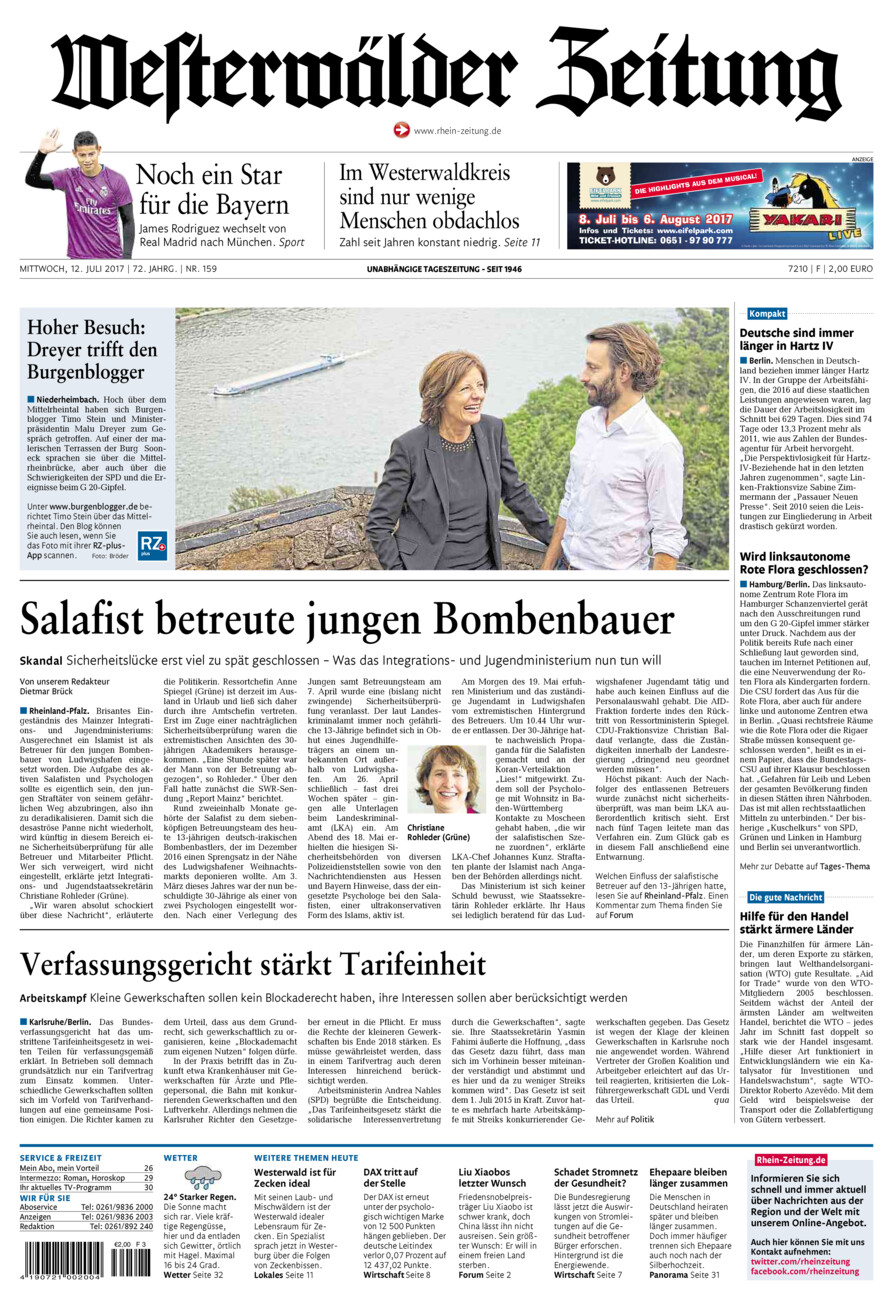 Westerwälder Zeitung vom Mittwoch, 12.07.2017