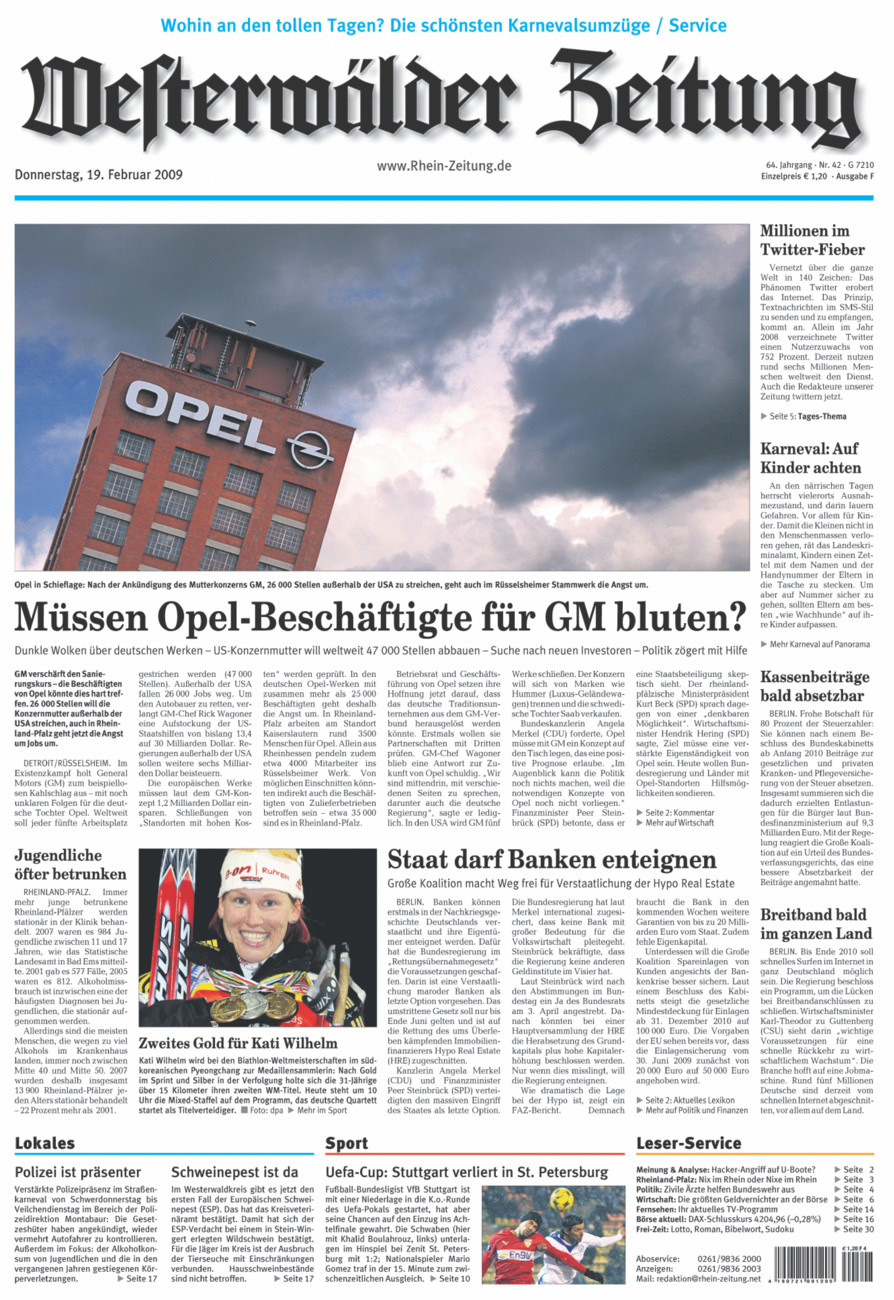 Westerwälder Zeitung vom Donnerstag, 19.02.2009