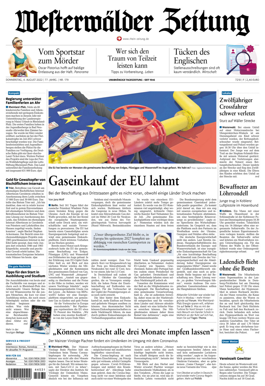 Westerwälder Zeitung vom Donnerstag, 04.08.2022