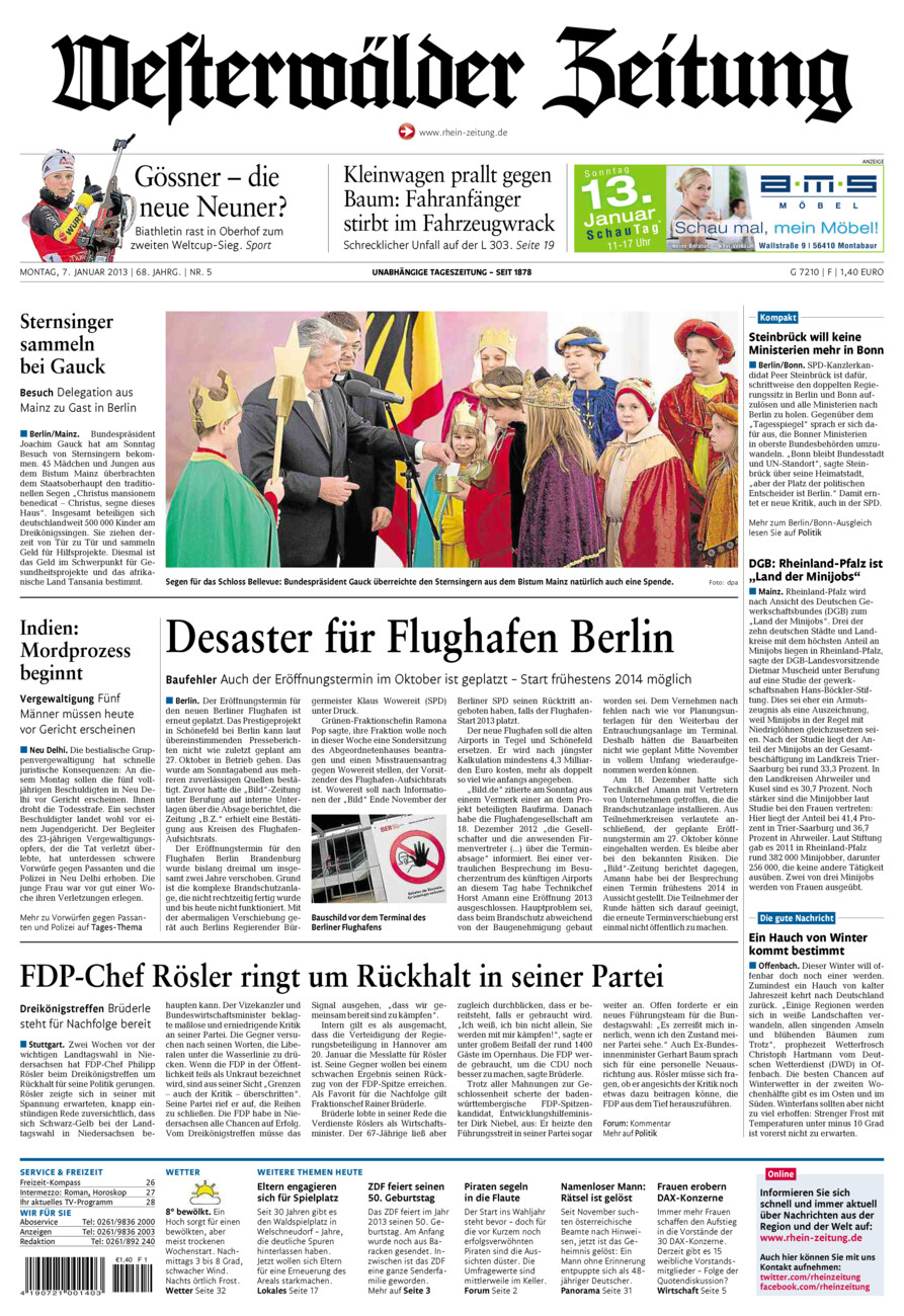 Westerwälder Zeitung vom Montag, 07.01.2013