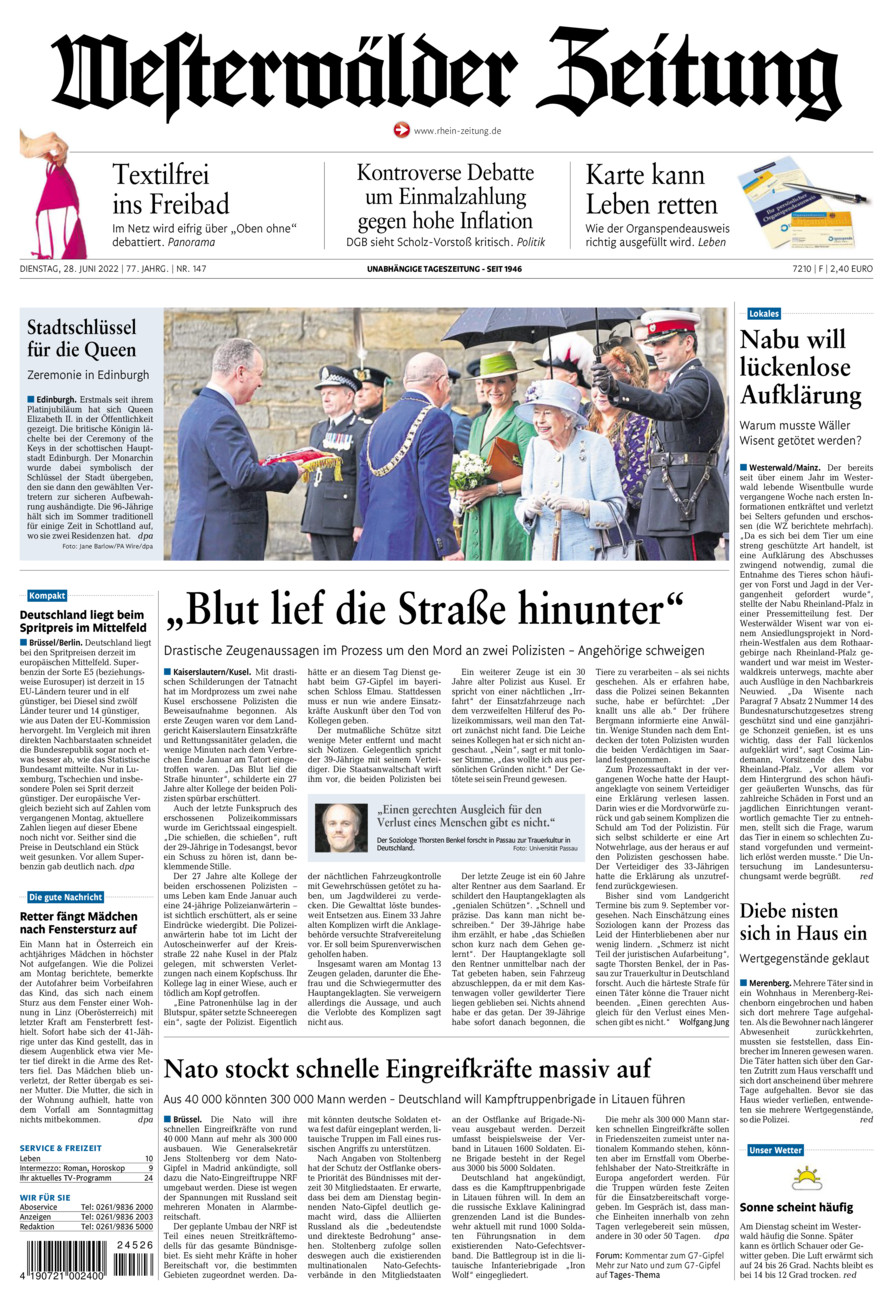 Westerwälder Zeitung vom Dienstag, 28.06.2022