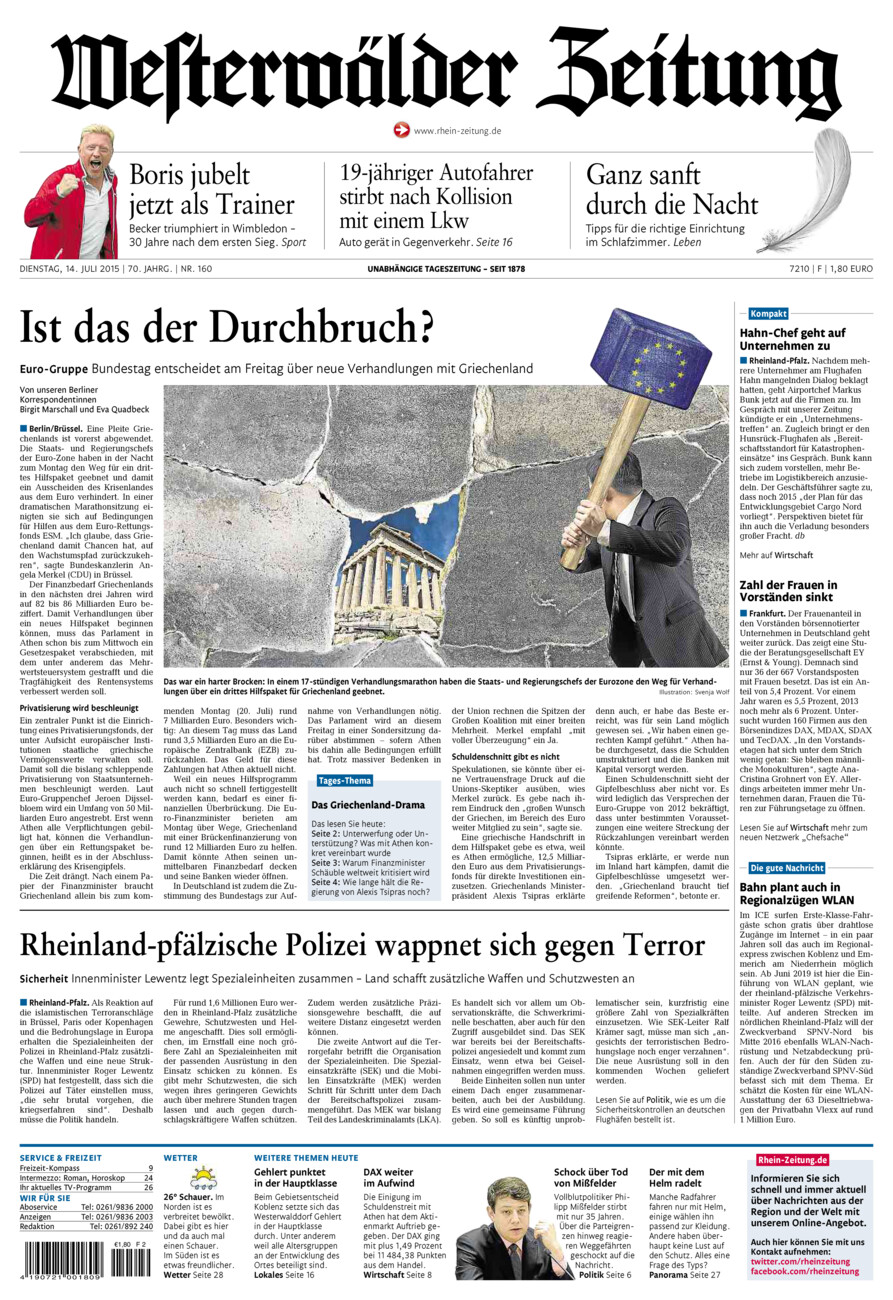 Westerwälder Zeitung vom Dienstag, 14.07.2015