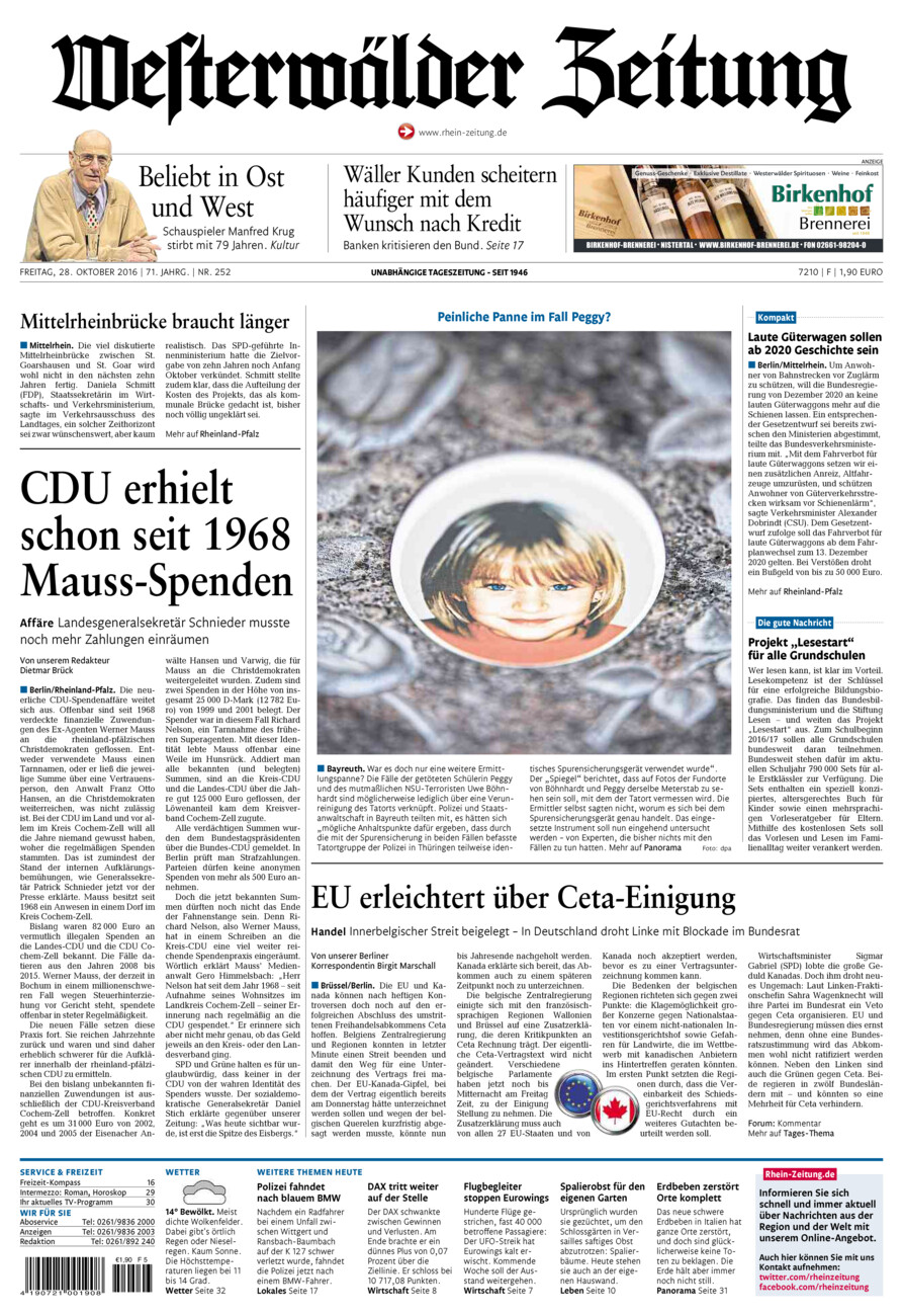 Westerwälder Zeitung vom Freitag, 28.10.2016