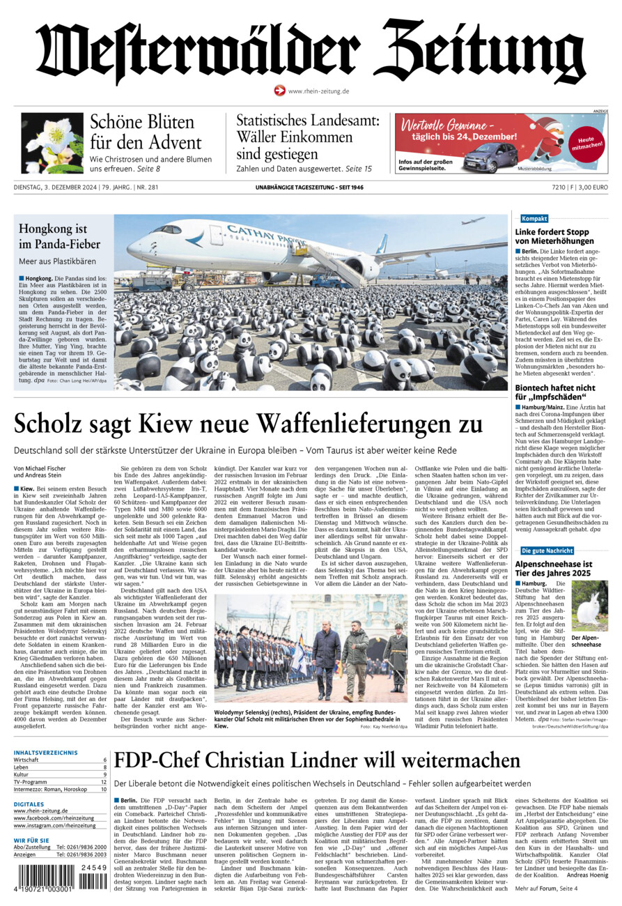 Westerwälder Zeitung vom Dienstag, 03.12.2024