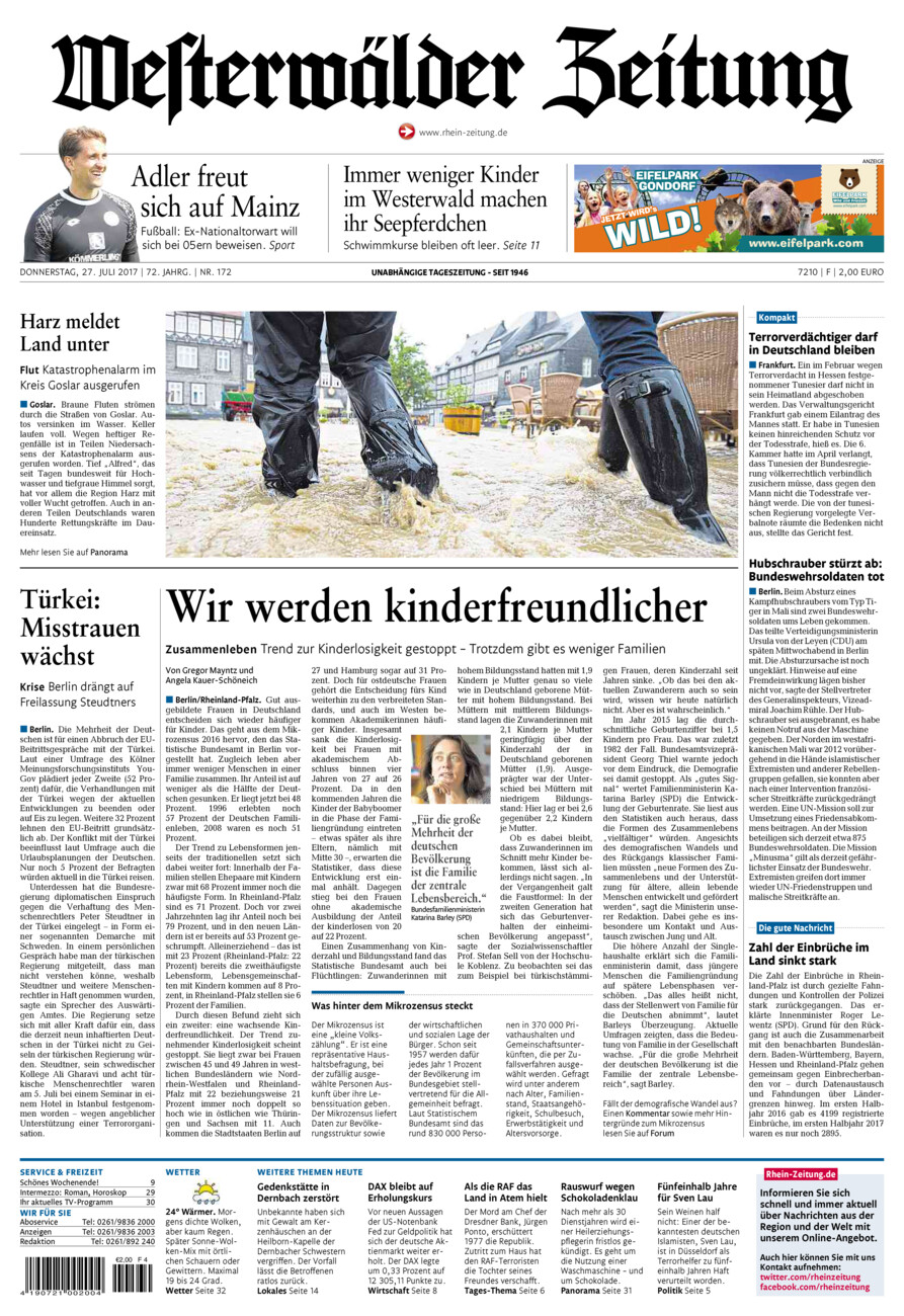 Westerwälder Zeitung vom Donnerstag, 27.07.2017