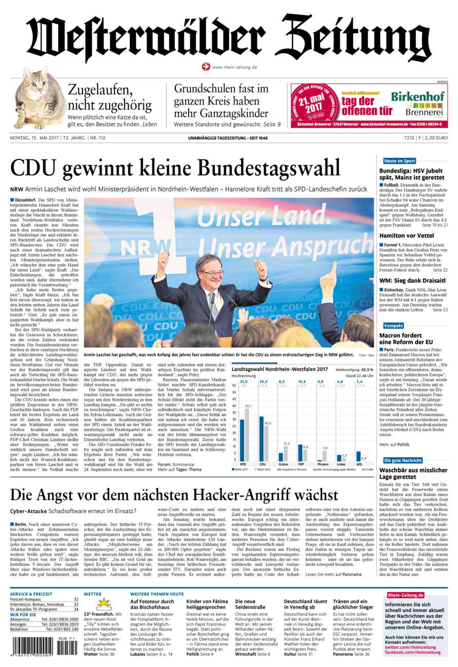 Westerwälder Zeitung vom Montag, 15.05.2017