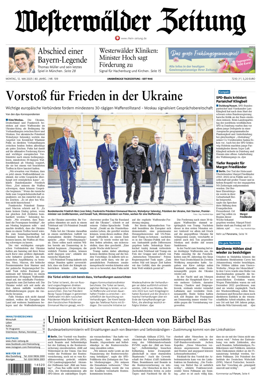 Westerwälder Zeitung vom Montag, 12.05.2025