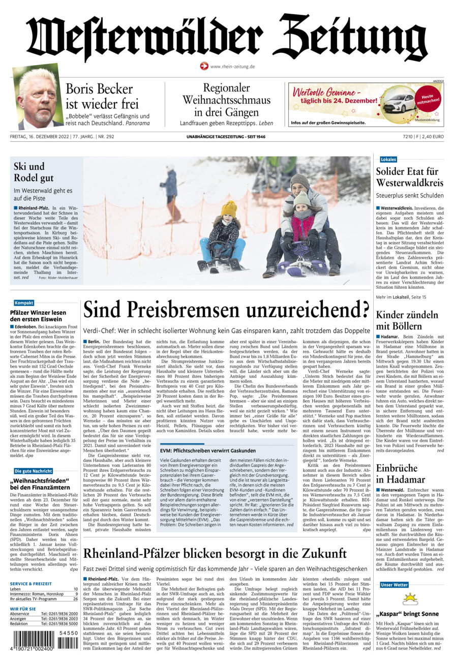 Westerwälder Zeitung vom Freitag, 16.12.2022