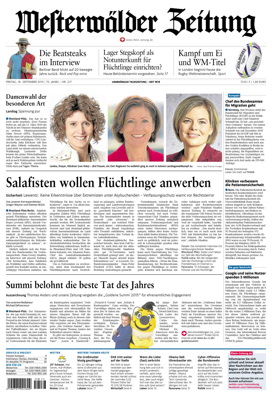 Westerwälder Zeitung vom Freitag, 18.09.2015