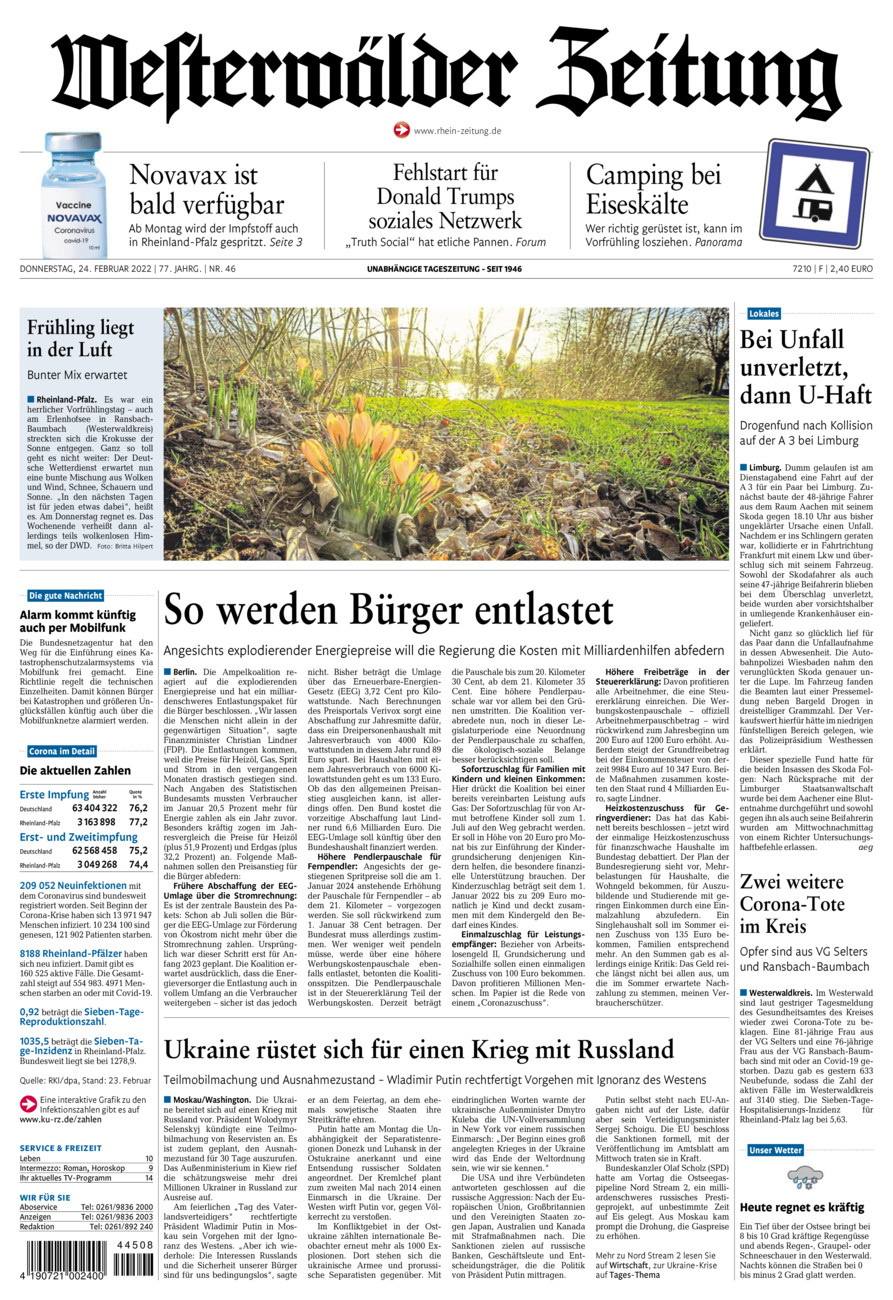 Westerwälder Zeitung vom Donnerstag, 24.02.2022