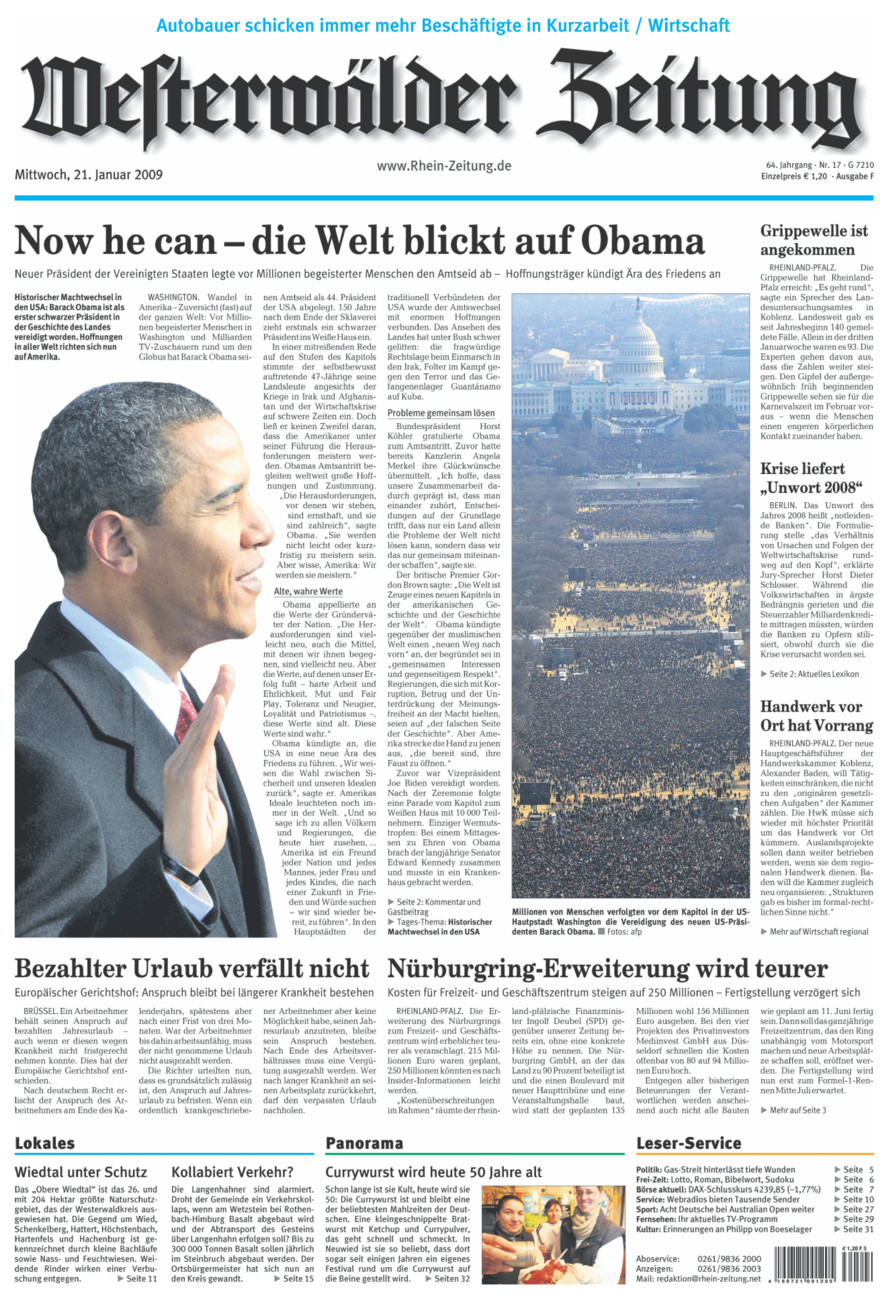 Westerwälder Zeitung vom Mittwoch, 21.01.2009