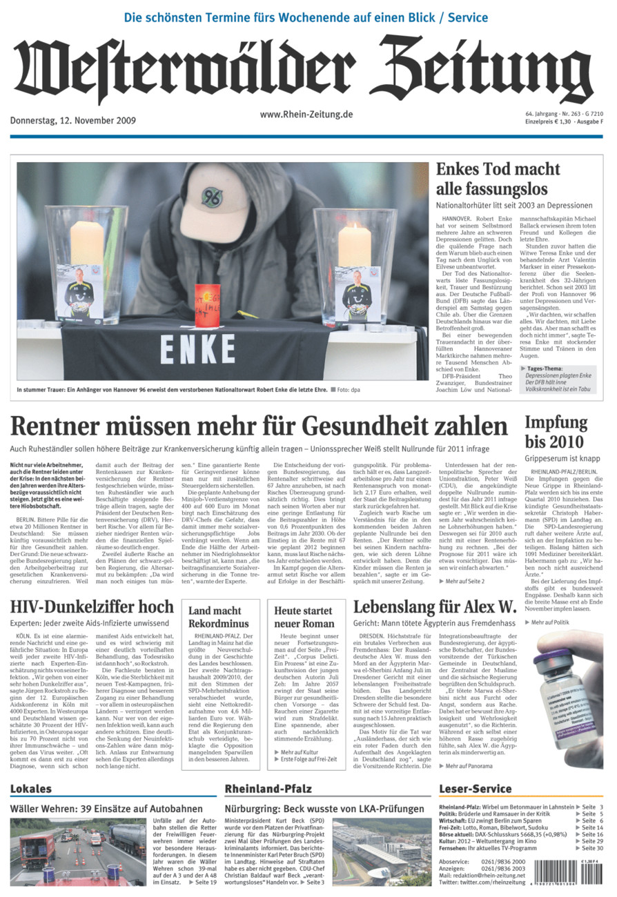 Westerwälder Zeitung vom Donnerstag, 12.11.2009