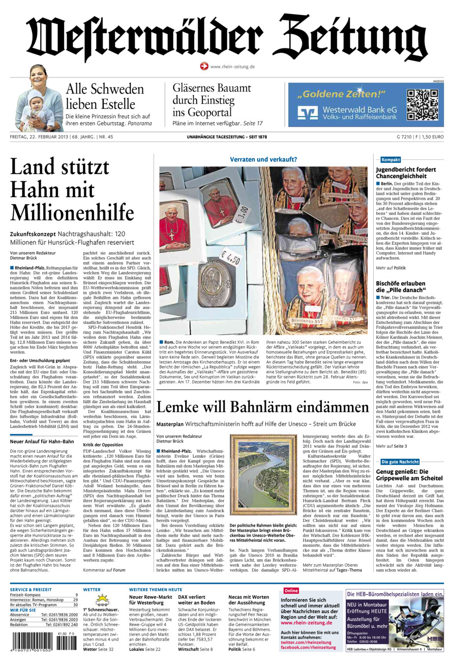 Westerwälder Zeitung vom Freitag, 22.02.2013