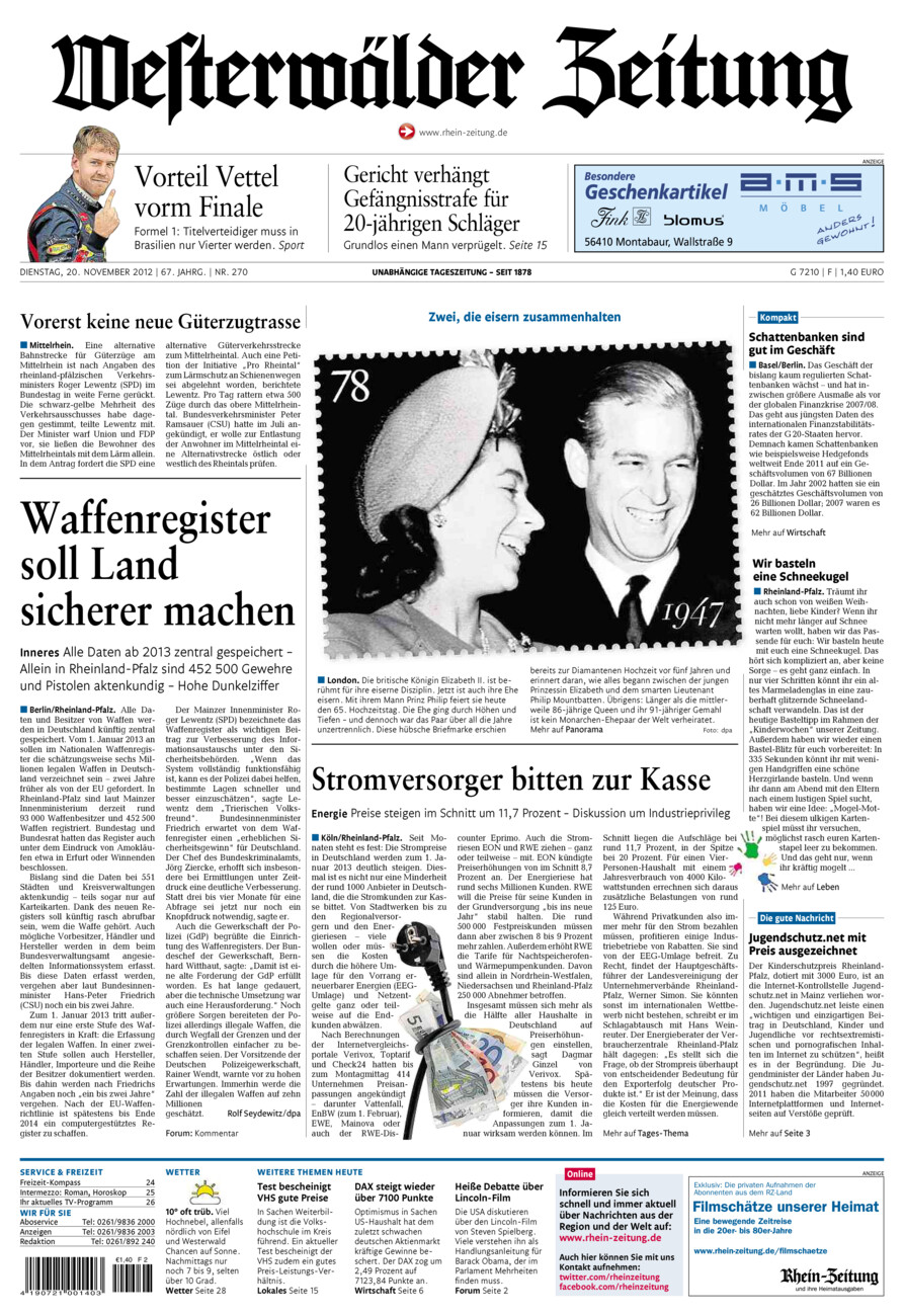 Westerwälder Zeitung vom Dienstag, 20.11.2012