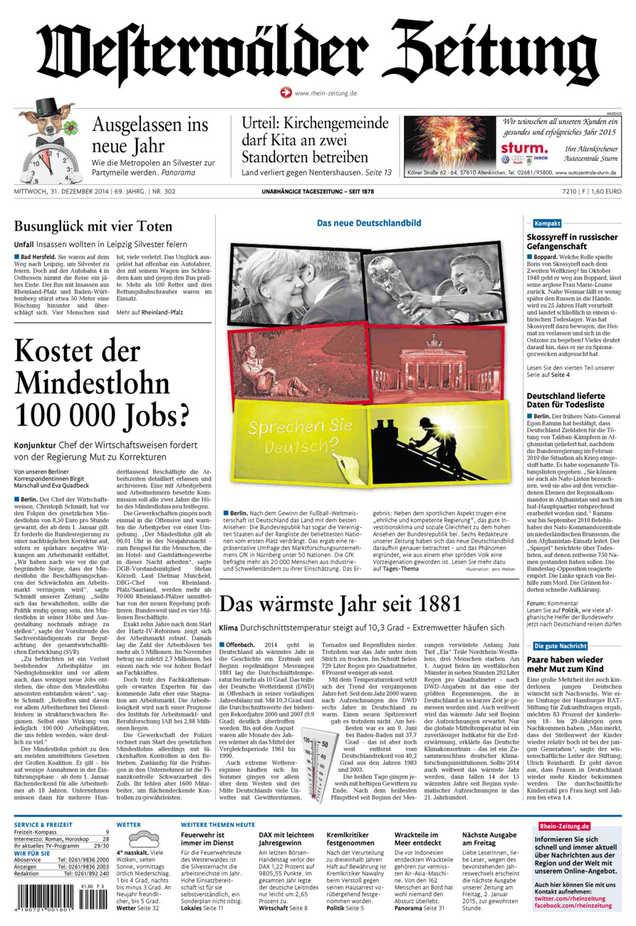Westerwälder Zeitung vom Mittwoch, 31.12.2014