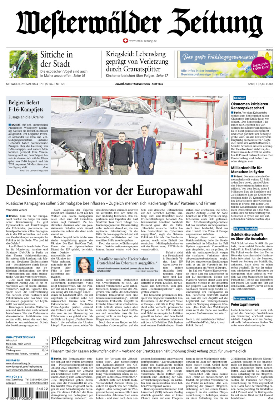 Westerwälder Zeitung vom Mittwoch, 29.05.2024