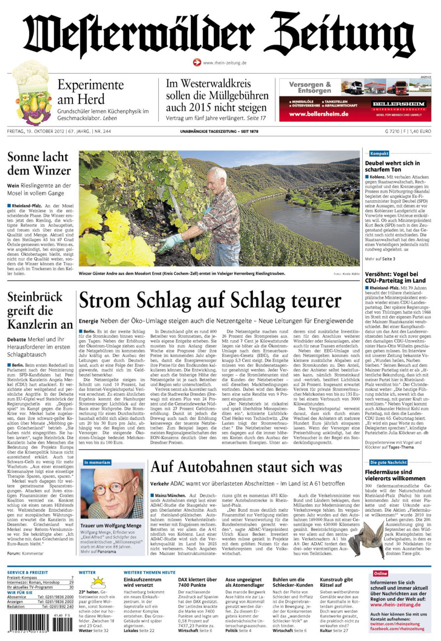Westerwälder Zeitung vom Freitag, 19.10.2012