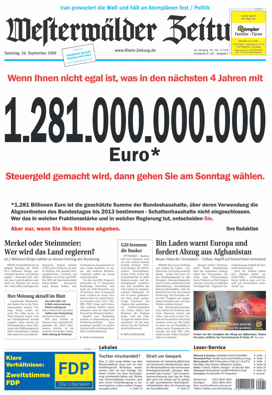 Westerwälder Zeitung vom Samstag, 26.09.2009