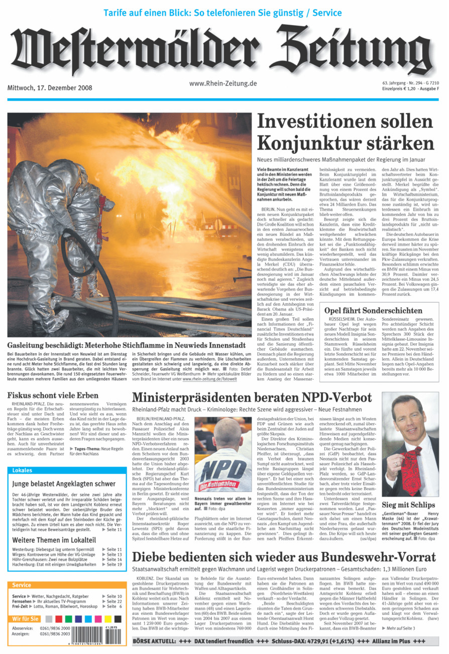 Westerwälder Zeitung vom Mittwoch, 17.12.2008