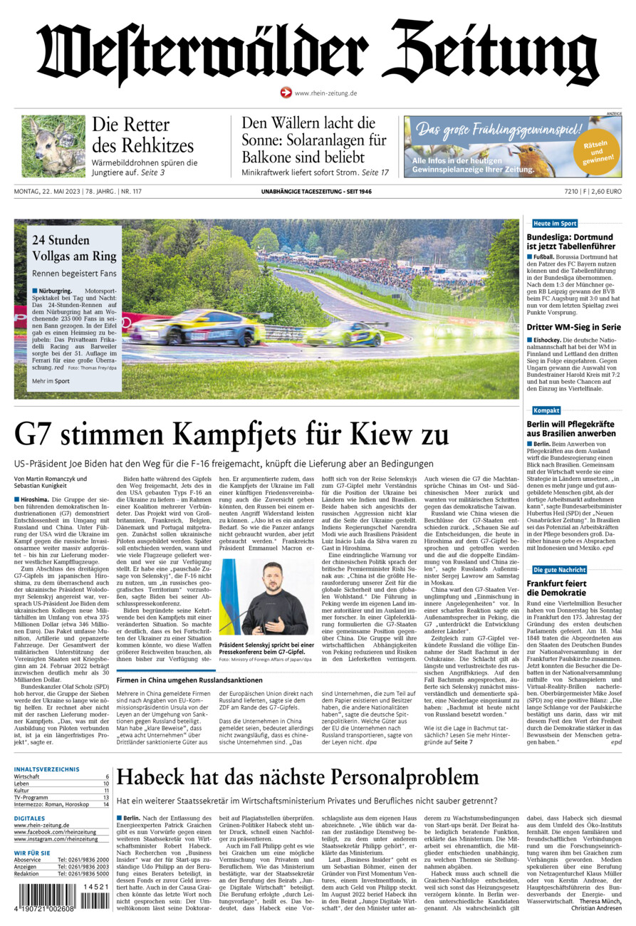 Westerwälder Zeitung vom Montag, 22.05.2023