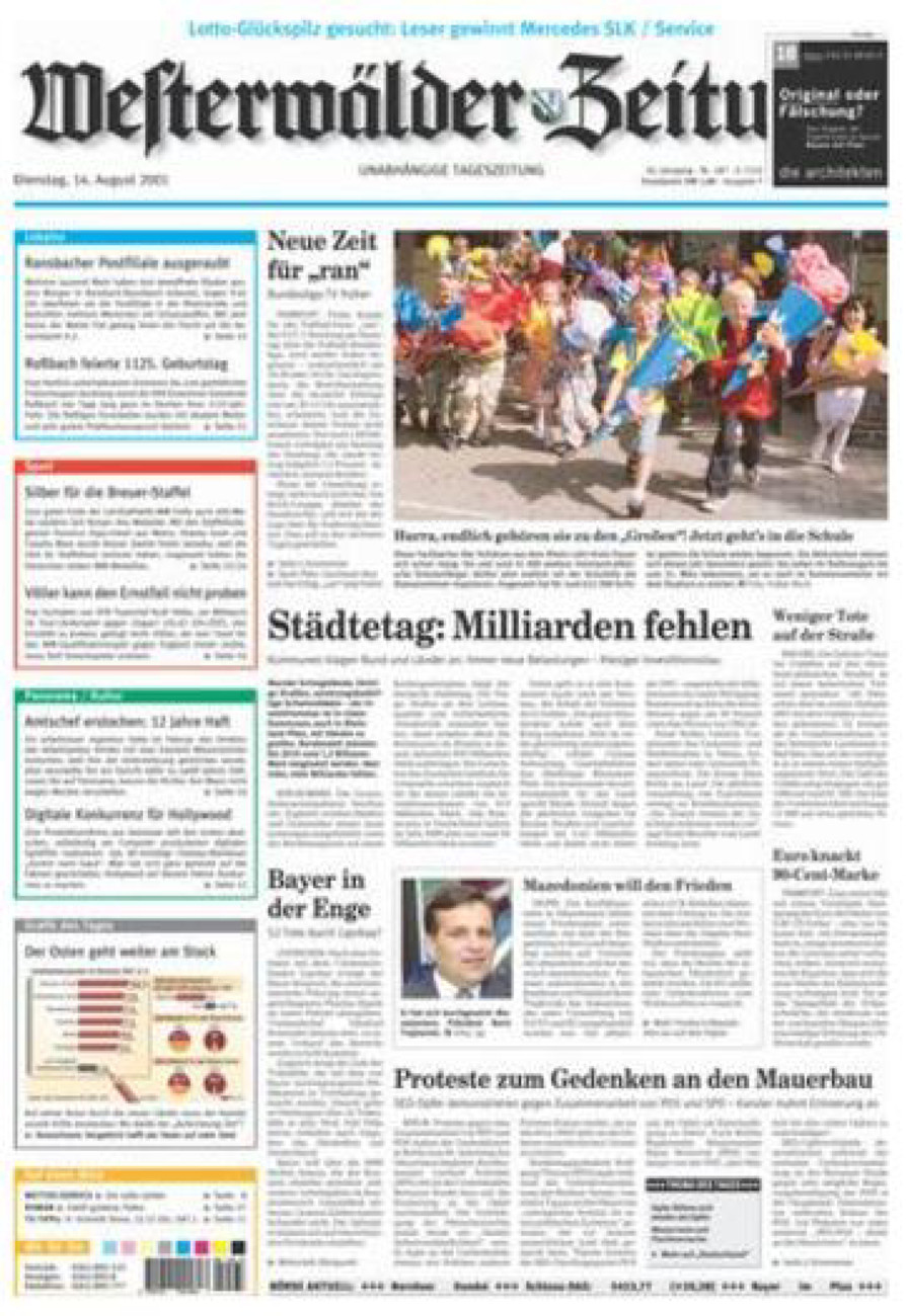 Westerwälder Zeitung vom Dienstag, 14.08.2001