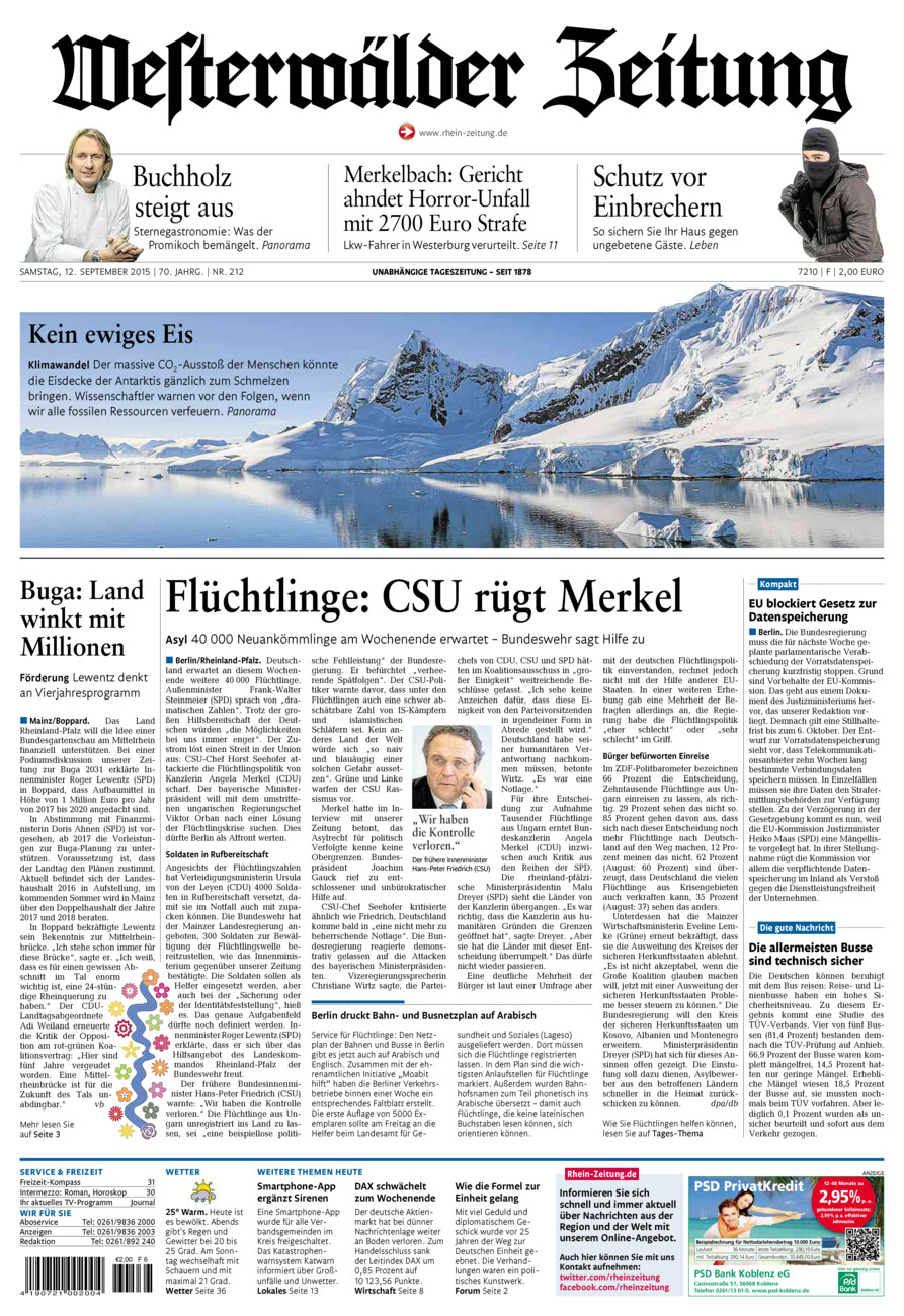 Westerwälder Zeitung vom Samstag, 12.09.2015